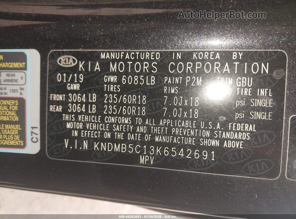 KNDMB5C13K6542691 2019 KIA SEDONA Black Widok komory silnika