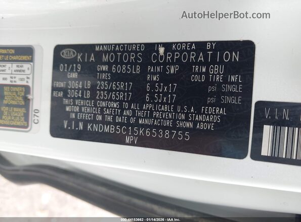 KNDMB5C15K6538755 2019 KIA SEDONA Белый Вид подкапотного пространства