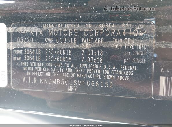 KNDMB5C18M6666152 2021 KIA SEDONA Black Вид підкапотного простору
