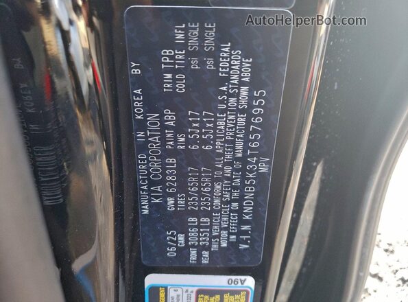 KNDNB5K34T6576955 2026 KIA CARNIVAL Черный Вид наклейки с VIN-кодом