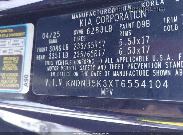 KNDNB5K3XT6554104 2026 KIA CARNIVAL MPV Черный Вид подкапотного пространства