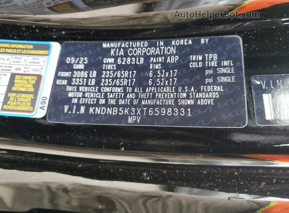 KNDNB5K3XT6598331 2026 KIA CARNIVAL Black Widok wnętrza 360 stopni