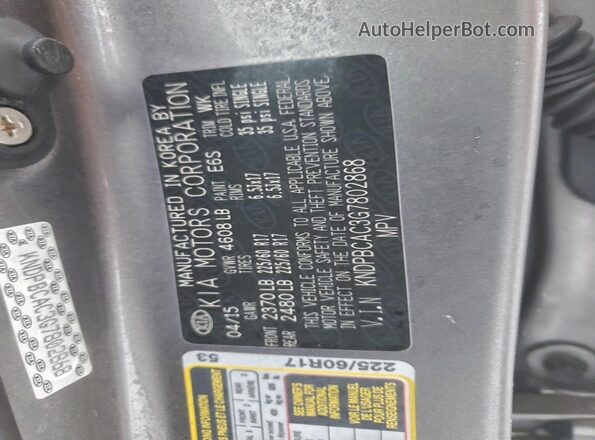 KNDPBCAC3G7802868 2016 KIA SPORTAGE Gray Widok naklejki z numerem VIN