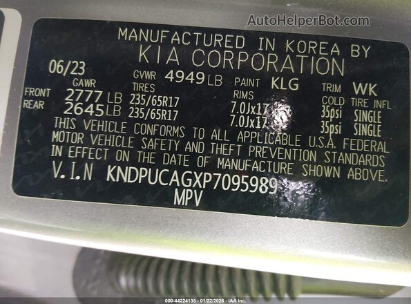 KNDPUCAGXP7095989 2023 KIA SPORTAGE HYBRID Серебряный Вид подкапотного пространства