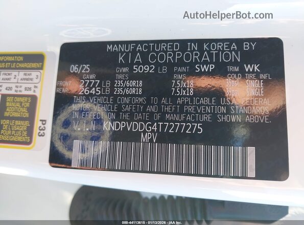 KNDPVDDG4T7277275 2026 KIA SPORTAGE HYBRID White Widok komory silnika