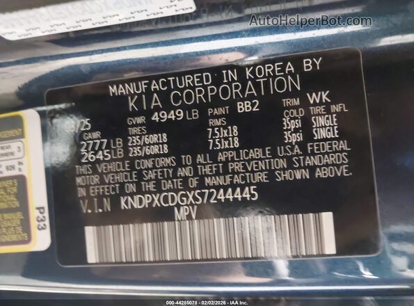 KNDPXCDGXS7244445 2025 KIA SPORTAGE HYBRID Blue Engine compartment view