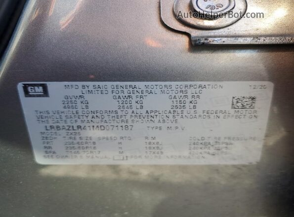 LRBAZLR41MD071187 2021 BUICK ENVISION Silver Vista de la etiqueta del VIN