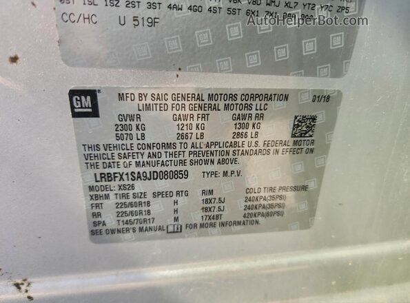 LRBFX1SA9JD080859 2018 BUICK ENVISION Silver Vista interior de 360 grados