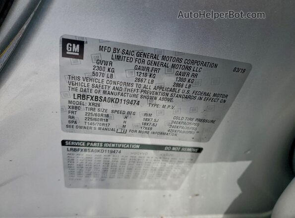 LRBFXBSA0KD119474 2019 BUICK ENVISION Silver Vista interior de 360 grados