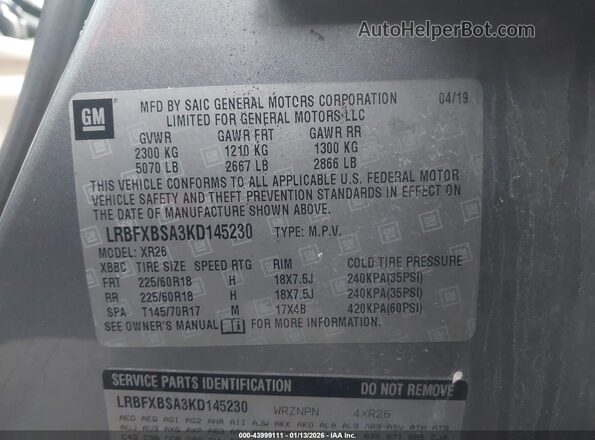 LRBFXBSA3KD145230 2019 BUICK ENVISION Черный Вид подкапотного пространства
