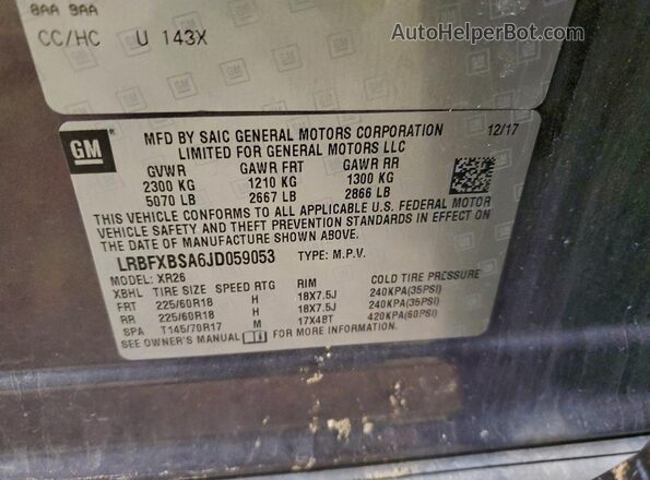 LRBFXBSA6JD059053 2018 BUICK ENVISION Фиолетовый Вид наклейки с VIN-кодом
