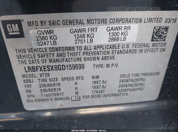 LRBFXESX8GD159699 2016 BUICK ENVISION Черный Вид подкапотного пространства