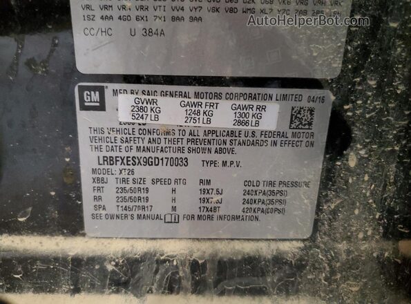LRBFXESX9GD170033 2016 BUICK ENVISION Black VIN կոդի պիտակի տեսք