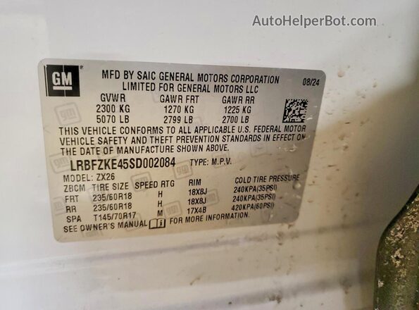 LRBFZKE45SD002084 2025 BUICK ENVISION White Vista de la etiqueta del VIN