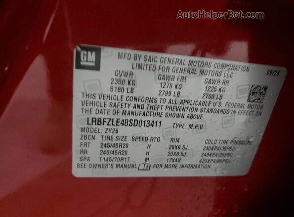 LRBFZLE48SD013411 2025 BUICK ENVISION Red Vista de la etiqueta del VIN