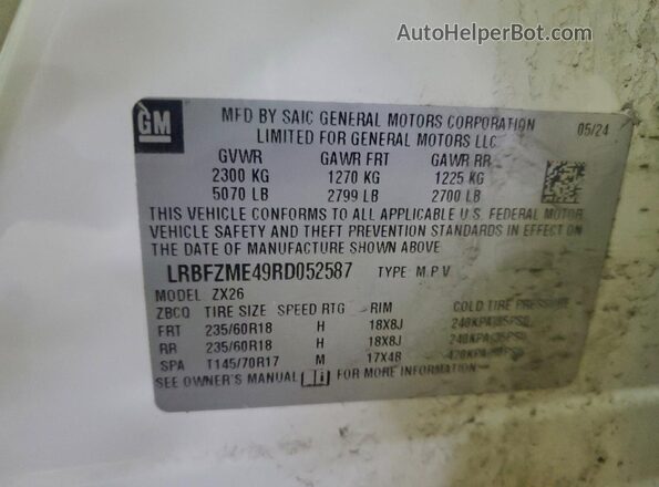 LRBFZME49RD052587 2024 BUICK ENVISION Белый Вид наклейки с VIN-кодом