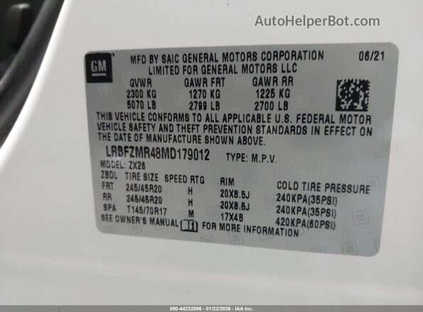 LRBFZMR48MD179012 2021 BUICK ENVISION White Շարժիչի բաժամունքի տեսք