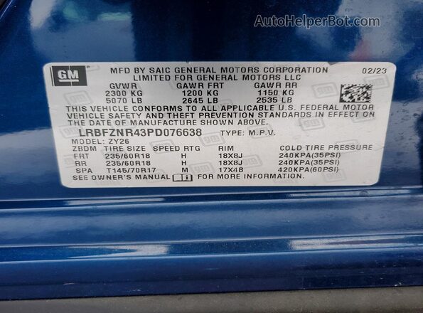 LRBFZNR43PD076638 2023 BUICK ENVISION Blue Widok wnętrza 360 stopni