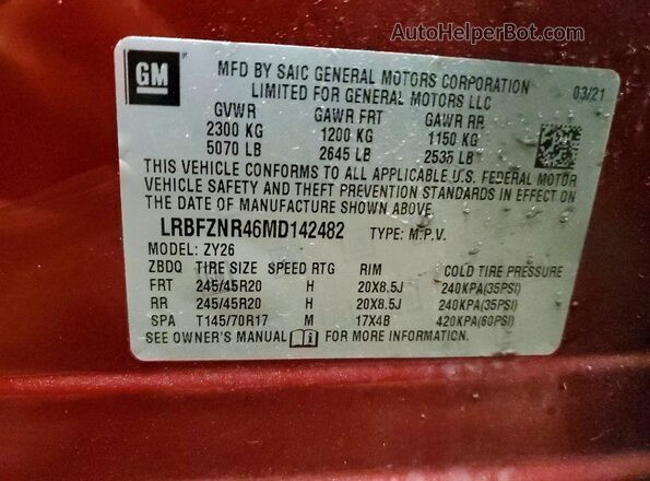 LRBFZNR46MD142482 2021 BUICK ENVISION Красный Панорамный вид салона 360°