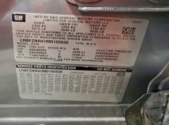 LRBFZNR47MD166838 2021 BUICK ENVISION Gray VIN կոդի պիտակի տեսք