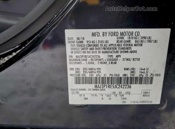 MAJ3P1RE5JC242236 2018 FORD ECOSPORT Black Панорамний вид салону 360°