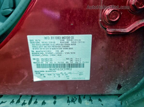 MAJ6P1UL2JC219953 2018 FORD ECOSPORT Red VIN კოდის სტიკერის ხედი