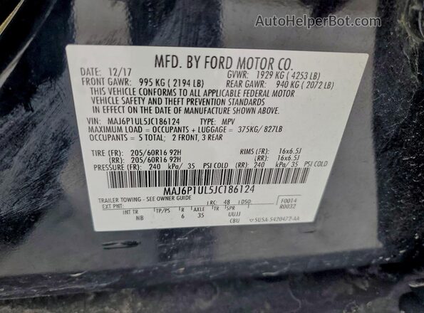 MAJ6P1UL5JC186124 2018 FORD ECOSPORT Black Widok naklejki z numerem VIN