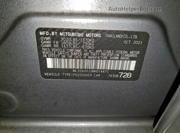 ML32AUHJ2MH014471 2021 MITSUBISHI MIRAGE Серый Вид подкапотного пространства