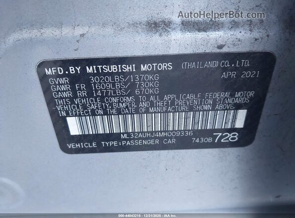ML32AUHJ4MH009336 2021 MITSUBISHI MIRAGE Серебряный Вид подкапотного пространства