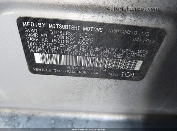ML32F3FJ0KHF17947 2019 MITSUBISHI MIRAGE G4 Серебряный Вид подкапотного пространства