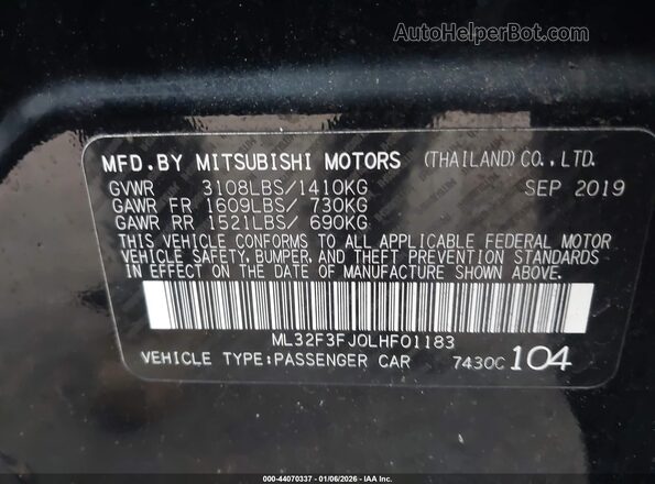 ML32F3FJ0LHF01183 2020 MITSUBISHI MIRAGE G4 Black Engine compartment view
