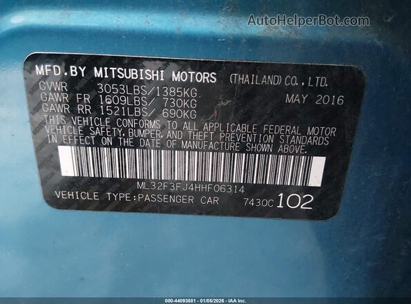 ML32F3FJ4HHF06314 2017 MITSUBISHI MIRAGE G4 Blue Вид підкапотного простору