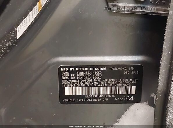 ML32F3FJ4KHF08216 2019 MITSUBISHI MIRAGE G4 Серый Вид подкапотного пространства