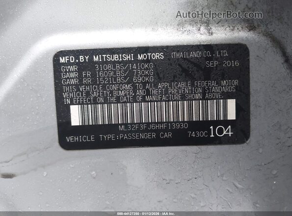 ML32F3FJ6HHF13930 2017 MITSUBISHI MIRAGE G4 Silver Widok komory silnika