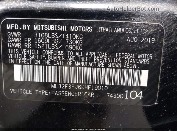 ML32F3FJ6KHF19010 2019 MITSUBISHI MIRAGE G4 Черный Вид подкапотного пространства