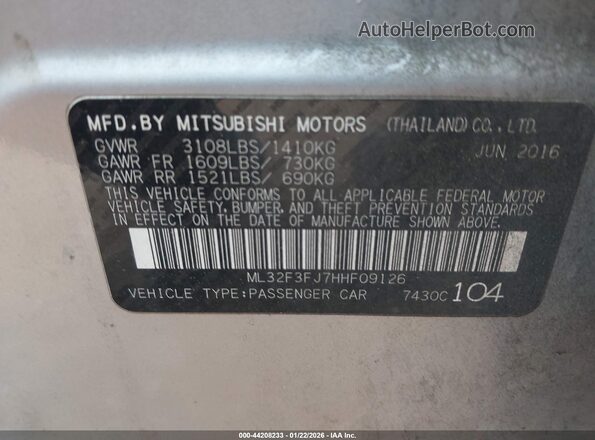 ML32F3FJ7HHF09126 2017 MITSUBISHI MIRAGE G4 Silver Вид підкапотного простору
