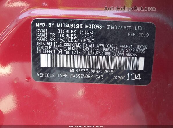 ML32F3FJ8KHF12835 2019 MITSUBISHI MIRAGE G4 Красный Вид подкапотного пространства