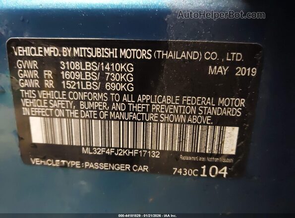 ML32F4FJ2KHF17132 2019 MITSUBISHI MIRAGE G4 Синий Вид подкапотного пространства