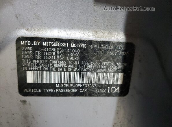 ML32FUFJ0PHF03267 2023 MITSUBISHI MIRAGE Silver Widok komory silnika