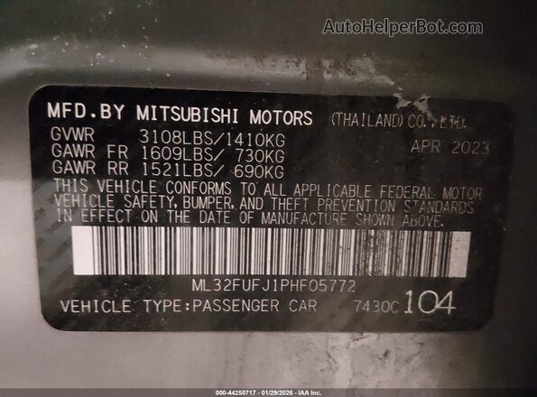 ML32FUFJ1PHF05772 2023 MITSUBISHI MIRAGE G4 Серебряный Вид подкапотного пространства