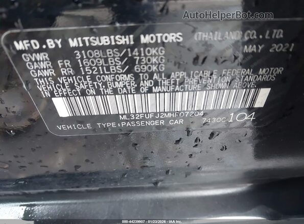 ML32FUFJ2MHF07204 2021 MITSUBISHI MIRAGE G4 Черный Вид подкапотного пространства