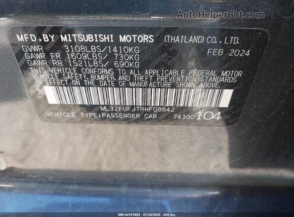 ML32FUFJ7RHF08842 2024 MITSUBISHI MIRAGE G4 Серый Вид подкапотного пространства
