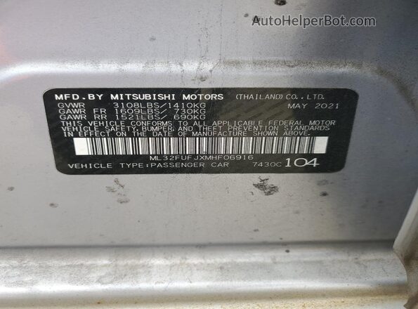 ML32FUFJXMHF06916 2021 MITSUBISHI MIRAGE Серый Вид наклейки с VIN-кодом