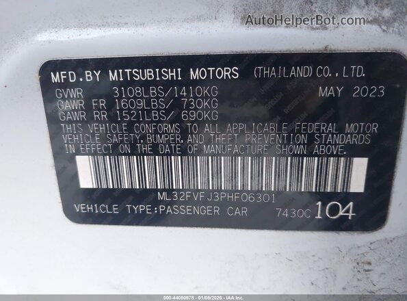 ML32FVFJ3PHF06301 2023 MITSUBISHI MIRAGE G4 White Vista del compartimento del motor
