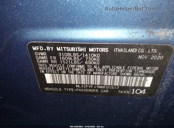 ML32FVFJ7MHF01517 2021 MITSUBISHI MIRAGE G4 Blue Widok komory silnika
