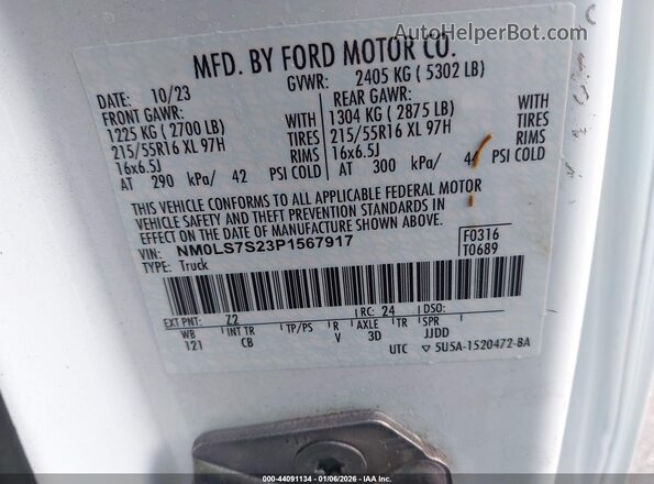NM0LS7S23P1567917 2023 FORD TRANSIT CONNECT White Widok komory silnika