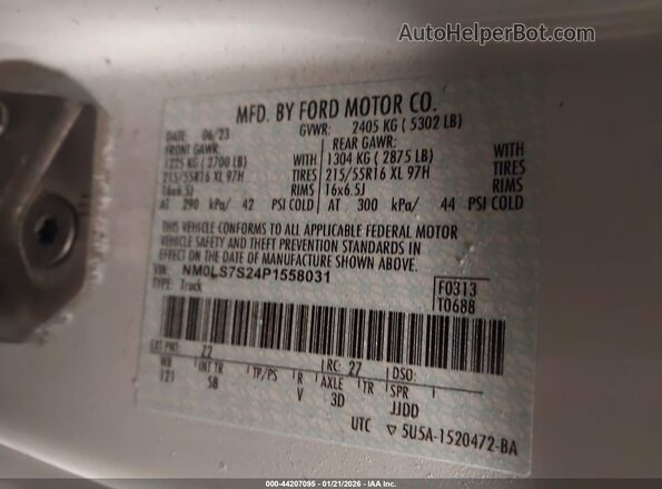 NM0LS7S24P1558031 2023 FORD TRANSIT CONNECT White Widok komory silnika