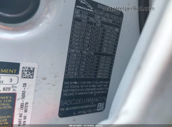 SADCJ2EU1MA667276 2021 JAGUAR F-PACE Белый Вид подкапотного пространства