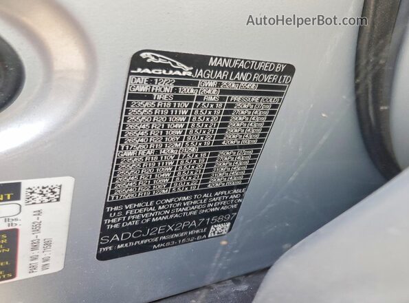 SADCJ2EX2PA715897 2023 JAGUAR F-PACE Silver VIN sticker view