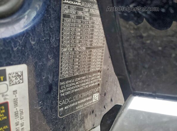 SADCJ2EX3MA671047 2021 JAGUAR F-PACE Blue Engine compartment view